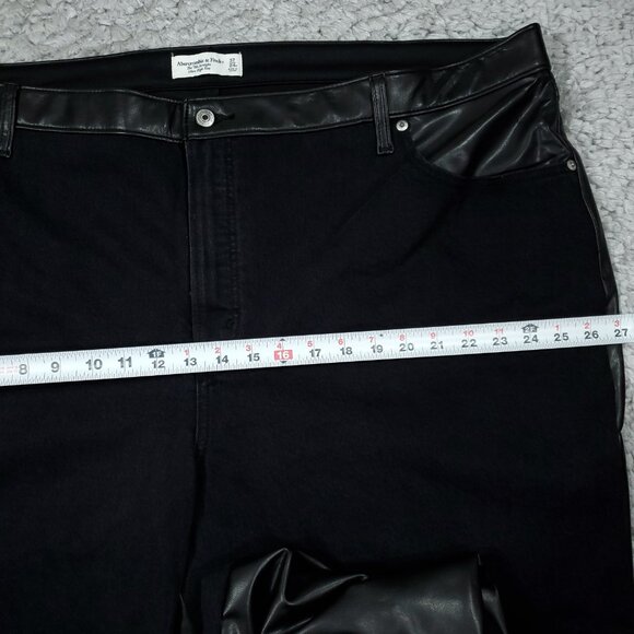 Abercrombie 90s Straight Ultra High Rise Denim Vegan Leather Split Jeans Size 24 - Picture 11 of 12